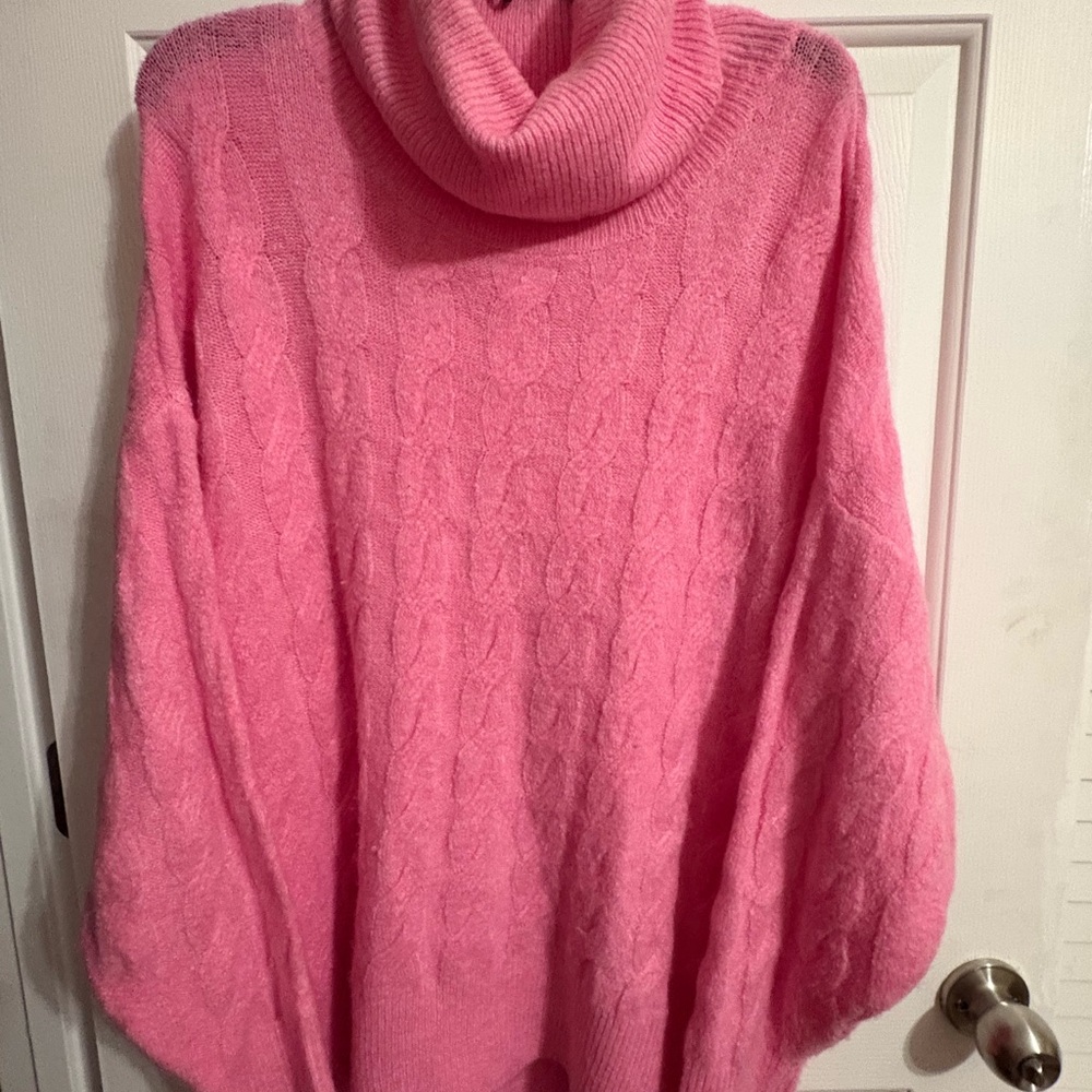 Cozy Pink Cable Knit Turtleneck Sweater